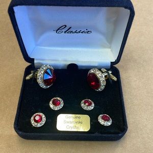 Ruby faceted with crystal boarder studs and Cufflinks set new